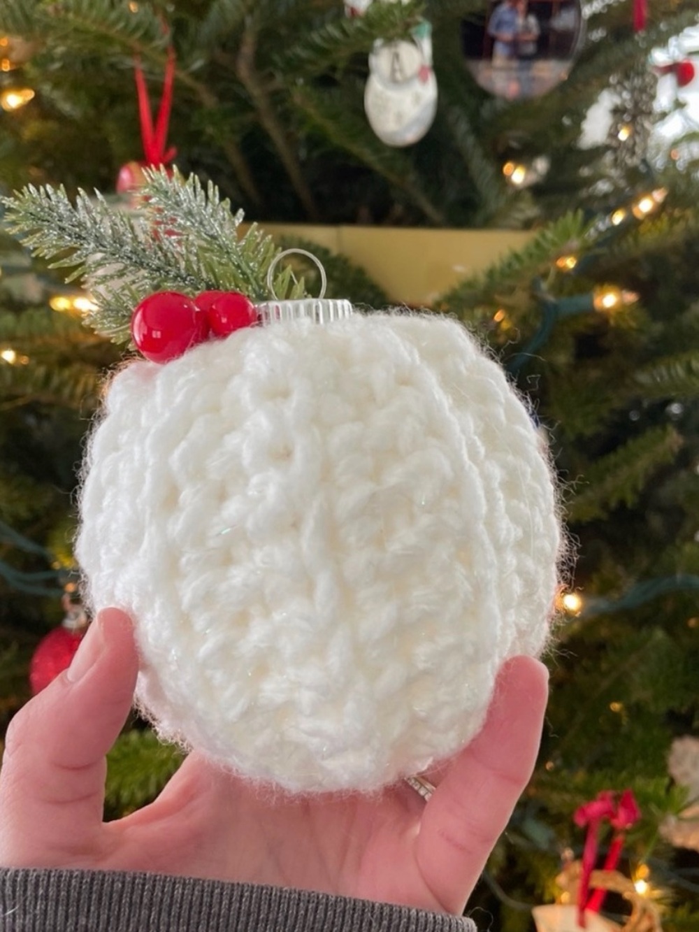 Handcrafted Christmas Ornament with Holly Accents